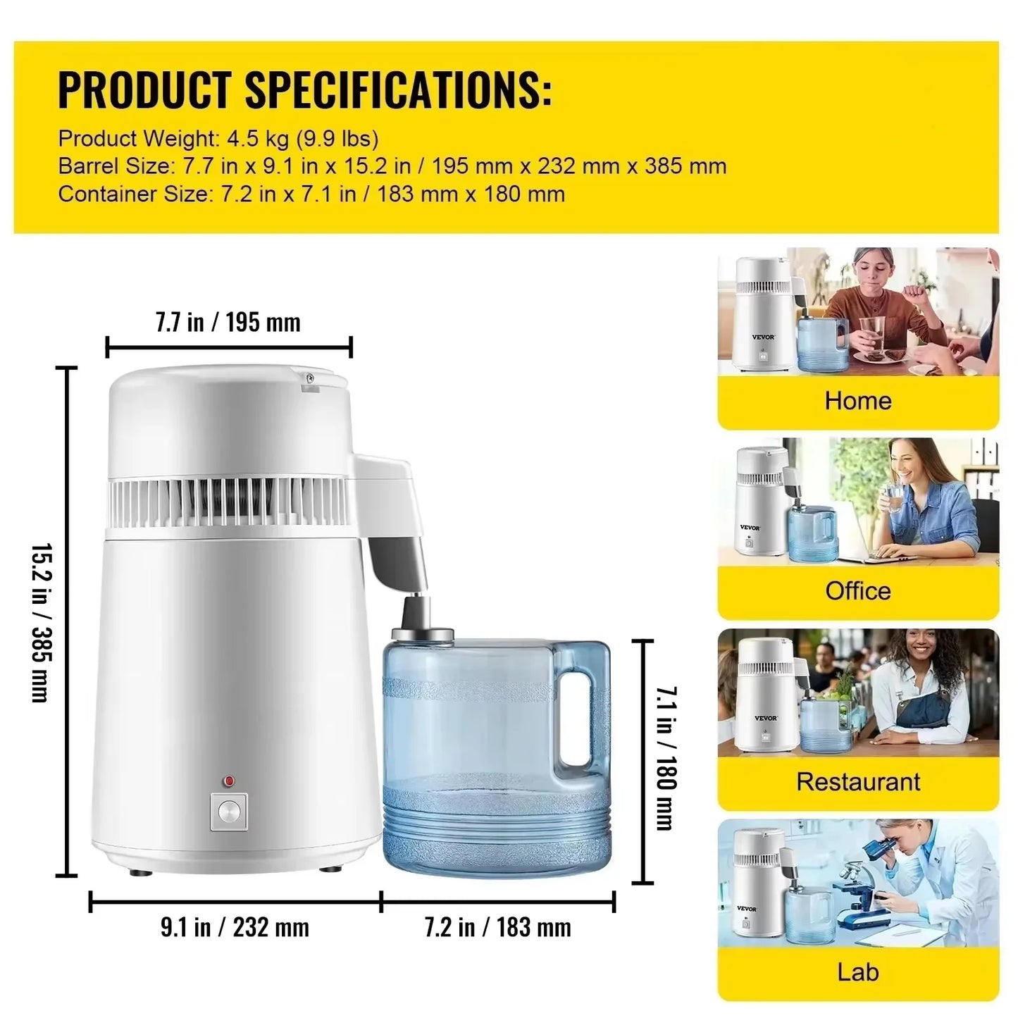Sihao 4L Pure Water Distiller Purifier Filter Dispenser Heating Drinking Bottle Softener 304 Stainless Steel Home Appliance