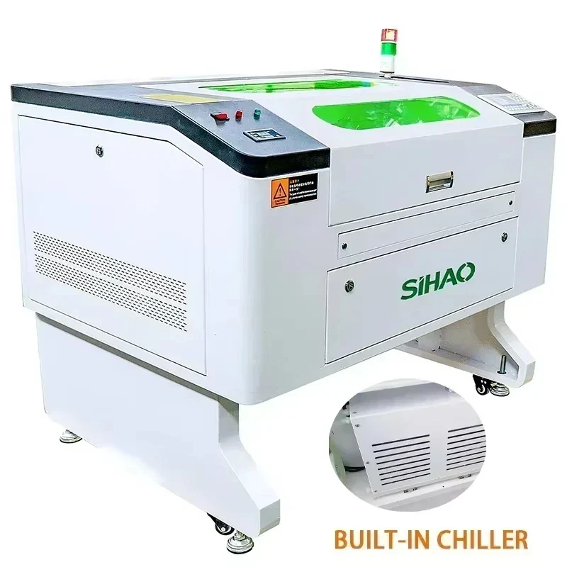 SIHAO 100W Laser Engraver with Ruida DSP & Built-in Chiller - 700x500mm Large Area, Safety Warning Light for Wood/Metal/Leather