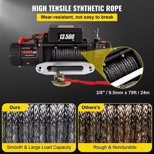 SIHAO Electric Winch 13500LBS 12V Truck/ATV Winch with Synthetic Rope & Wireless Remote for 4X4 Off-Road Trailer Jeep Recovery