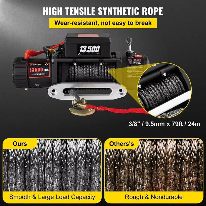 SIHAO 12V Electric Winch 13500LBS, Truck/ATV Winch with Synthetic Rope & Wireless Remote, for 4X4 Off-Road Trailer Jeep Recovery