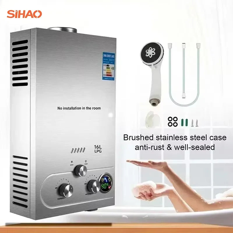 Sihao 6L 8L10L 12L 16L18L LPG Hot Water Heater Instant Continuous Gas Boiler Butane Propane Gas Boiler Heater for Camping Outdoo