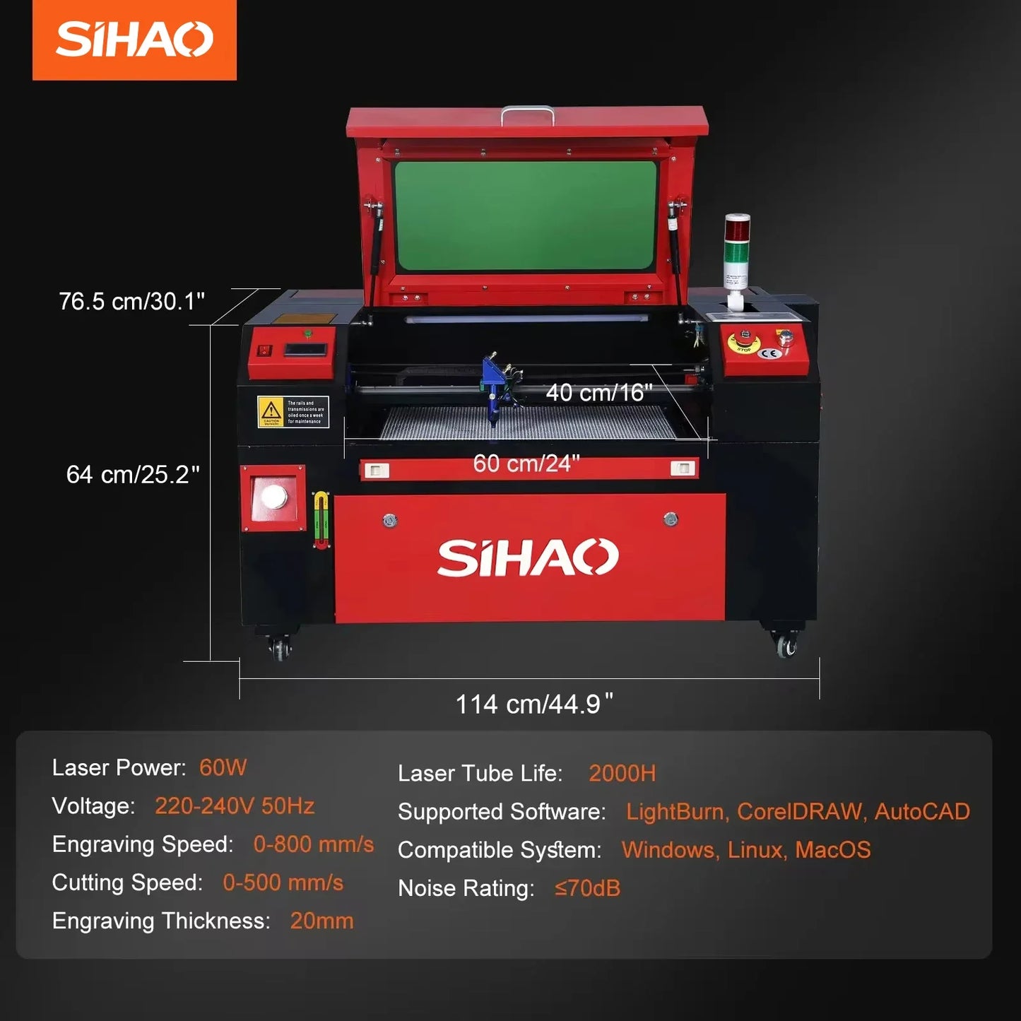 SIHAO CO2 Laser Engraver 50/60/80/100/130W with Ruida & LightBurn - High-Speed Engraving for Wood/Fabric/Metal, Digital Control