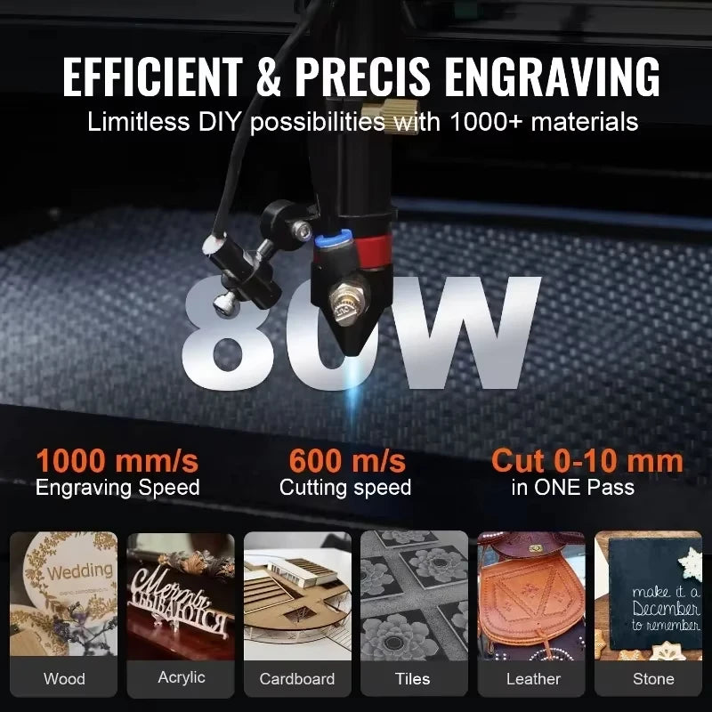 SIHAO 80W/100W CO2 Laser Engraver & Cutter - 500x700mm/900x600mm Engraving Area with RUIDA Controller for Wood Acrylic & Leather