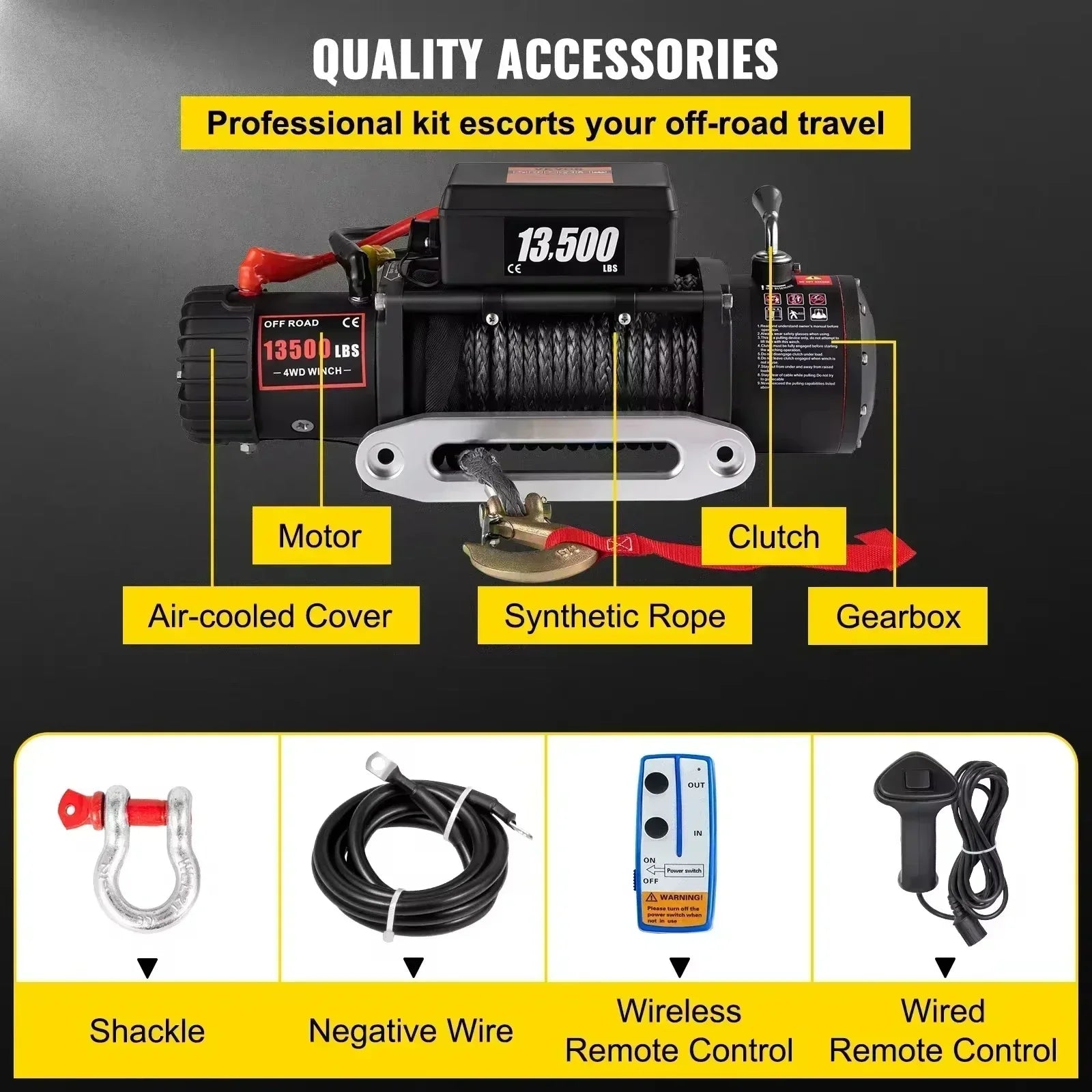 SIHAO Electric Winch 13500LBS 12V Truck/ATV Winch with Synthetic Rope & Wireless Remote for 4X4 Off-Road Trailer Jeep Recovery