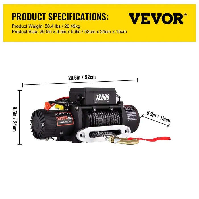 SIHAO 12V Electric Winch 13500LBS, Truck/ATV Winch with Synthetic Rope & Wireless Remote, for 4X4 Off-Road Trailer Jeep Recovery