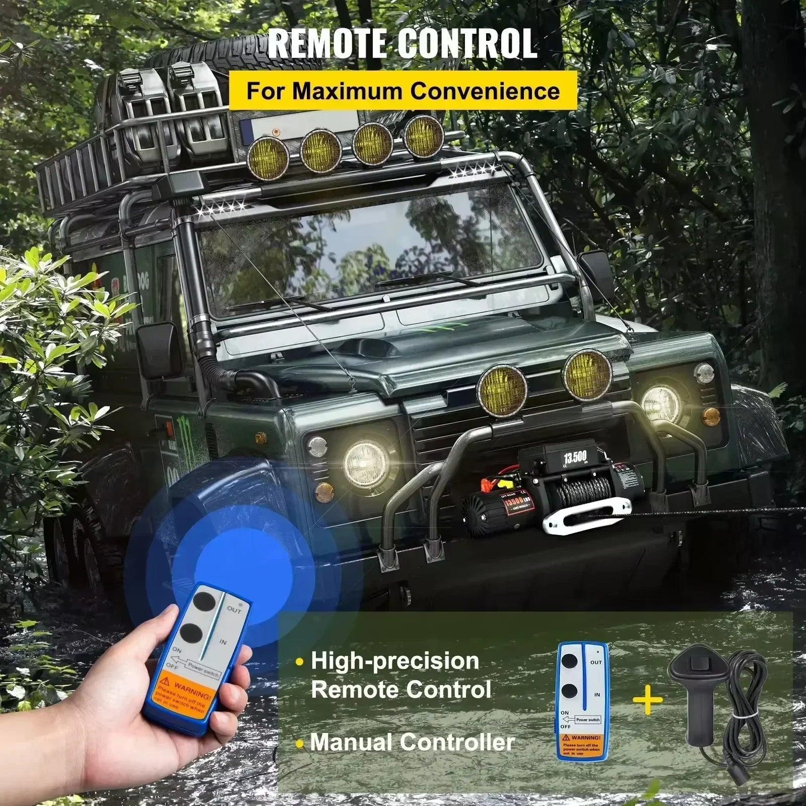 SIHAO Electric Winch 13500LBS 12V Truck/ATV Winch with Synthetic Rope & Wireless Remote for 4X4 Off-Road Trailer Jeep Recovery